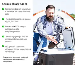 Холодильник автомобільний компресорний на 15 літрів 12/24V 220V DC/AC (VCCF-15) - мініатюра 2