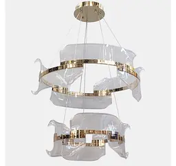 Двоярусна підвісна LED-люстра Artlight 512162/60+40GD золота з двома кільцями та прозорими акриловими розсіювачами - мініатюра 2