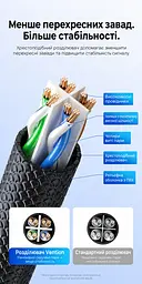 Мережевий патч-корд Ethernet Vention 8 м LAN-кабель Cat6A UTP до 10 Гбіт/с штекери RJ45 8P8C з обох кінців хрестоподібний розділювач пар для зменшення перехресних перешкод текстурована гнучка PVC-оболонка гнучкі язички фіксації для зручного від’єднання чорний із напівпрозорими синіми корпусами конекторів (ISCBK) - мініатюра 4