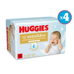Набір вологі серветки Huggies Extra Care Sensitive 576 шт. (4 уп. x 144 шт.)