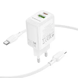 МЗП Borofone BN29 Fuente PD30W+QC3.0 (1USB-A/1C) + кабель Type-C to Lightning White - мініатюра 3