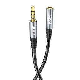 Аудiокабель HOCO UPA20 3.5mm male to 3.5mm female, nylon braid, 2m, металево-сірий