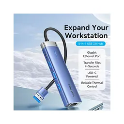 Концентратор Vention USB 3.0 to USB 3.0x3/RJ45/Type-C Hub Blue Aluminum Alloy 5-in-1 (TGFSB) - мініатюра 2
