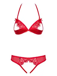 Комплект з відкритими грудьми та доступом Obsessive 870-SEC-3 set, L/XL (червоний) - мініатюра 5