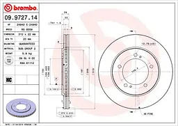 Диск гальмівний передній вентильований Suzuki Grand Vitara I-II 98-25р Brembo (09.9727.14) - мініатюра 2