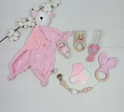 Набір для введення першого прикорму a.l.babybox Зірки білі на рожевому