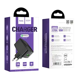 Блок зарядний Адаптер мережевий Hoco C70A Cutting-edge 1USB QC3.0 3A чорний - мініатюра 5