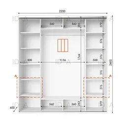 Шафа-купе Idea серія 4 220 x 60 x 240 см Білий Дзеркало - мініатюра 2