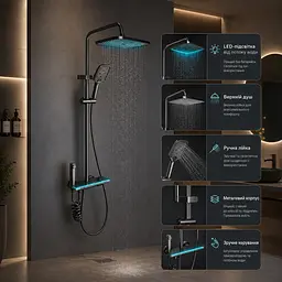 Душ / змішувач Faucet (CRH-8921 багатофункціональний з LED ГІДРОЕНЕРГЕТИКОЮ метал / Душова система з верхнім та ручним душем / Душова система для ванни - мініатюра 4