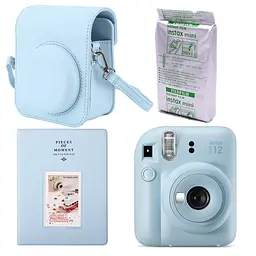 Набор камера Fujifilm Instax Mini 12, Фотобумага 10шт, Чехол, Фотоальбом 64 фото Голубой