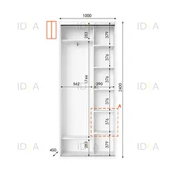 Шафа-купе Idea серія 1 100 x 45 x 240 см Білий Дзеркало - мініатюра 2