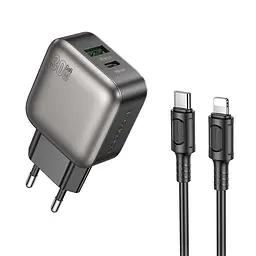 Мережевий зарядний пристрій з кабелем Borofone BAS55A Absolute PD30W+QC3. 0 charger set (C to iP) (EU) чорний