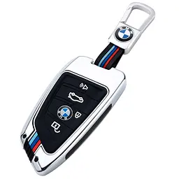 Чохол ключа BMW срібний з декоративними смужками у стилі BMW M карабін (метал)