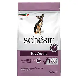 Сухий монопротеїновий корм Schesir Dog Toy Adult Chicken Шезір Той для дорослих собак міні порід з куркою 800 г (ШСВТК0.8)