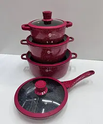 Набір каструль і сковорода Higher Kitchen HK-305, Набір посуду з антипригарним покриттям (Червоний, Чорний) - мініатюра 6
