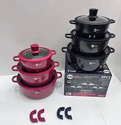 Набір посуду з гранітним антипригарним покриттям Higher Kitchen HK-325 (Чорний, червоний) - мініатюра 5