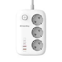Мережевий фільтр-подовжувач СolorWay 3 розетки/4USB GaN3 Pro PD (2USB-A + 2 TYPE-C) (65W) 2 м (CW-CHE34PDW)