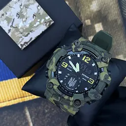 Наручний годинник чоловічий 004CMGRUASI Тризуб срібло Зелений камуфляж + Коробка. Patriot acs0031052 - мініатюра 4