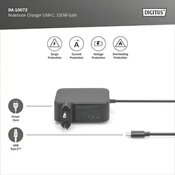 Блок живлення до ноутбуку Digitus 100W USB-C GaN (DA-10072) - мініатюра 5