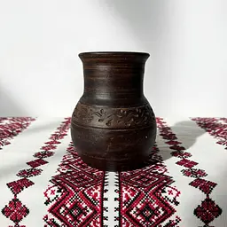 Глечик Молочник з червоної глини без ручки 1.5 л Декор молочена кераміка Український глиняний посуд - мініатюра 2
