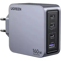 Зарядний пристрій 4xUSB 160W (3xUSB-C + USB-A) GaN + Type-C cable 100W сірий X763 Nexode Pro Ugreen