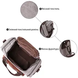 Дорожня сумка текстильна з кишенею 20191 Vintage сіра - мініатюра 10