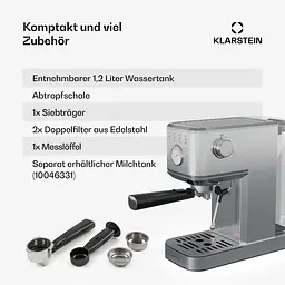 Кавоварка Klarstein SteelPresso Slim 1350 W 20 бар (10046327) - мініатюра 2