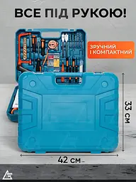 Акумуляторний дриль-шурупокрут 1350 об/хв з набором інструментів 49 предметів + кейс, чорно-блакитний (2375312871) - мініатюра 10