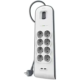 Мережевий фільтр 8хТип F, 3x1.5мм кв, 16А, 2xUSB-A 2.4A, з захистом від перенапруги, 2м, білий (BSV804VF2M-V2) - мініатюра 2