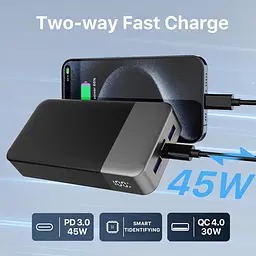 Повербанк NOBIS Power Bank, портативний зарядний пристрій потужністю 45 Вт 20000 мА·год, швидке заряджання USB C, 4-портовий зовнішній - мініатюра 3