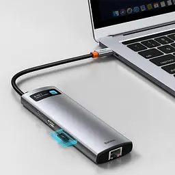 USB-Хаб Baseus USB-C Metal Gleam Series 8in1 Grey (CAHUB-CV0G) - мініатюра 6