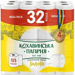 Туалетний папір Кохавинська папірня Золото 4 шари 155 відривів 32 шт.