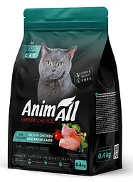 Сухий корм AnimAll Повнораційний для стерилізованих кішок з куркою та свіжою ягнятиною 400 г.
