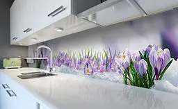Вініловий кухонний фартух Крокуси в снігу наклейка для кухні весняні Квіти Фіолетовий Happy Pocket Z181577