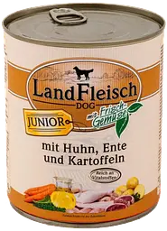 Консерви для цуценят LandFleisch Junior mit Huhn, Ente und Kartoffeln (курка, качка, картопля) 800 г