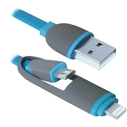 Дата кабель USB10-03BP USB - Micro USB/Lightning, blue, 1m Defender (87487) - мініатюра 2