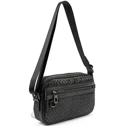 Шкіряна чоловіча плетена сумка чорного кольору TIDING BAG 883621-2A - мініатюра 7