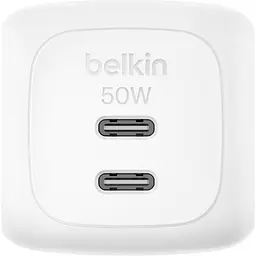 Мережевий зарядний пристрій Belkin Boost Up Charge Pro Dual USB-C GaN 50W White + Cable USB-C - USB-C (WCH019KQ1MWH-B6) [158913] - мініатюра 3