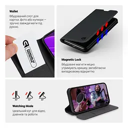 Чехол-книжка для Apple iPhone 16 Pro Max, OneFold Case, черный, из экокожи (PU) и TPU, с магнитом, с подставкой и отделением для карт, трансформируется в подставку, противоударный, защита всего корпуса, ArmorStandart (ARM79527) - мініатюра 4