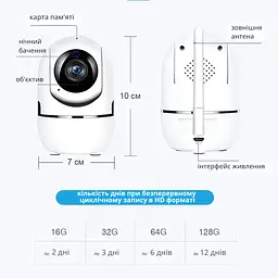 Розумна IP Wifi камера FullHD, з автотрекінгом і датчиком руху, нічним баченням, оберт 360°+ радіоняня, Біла (3853447068) - мініатюра 4
