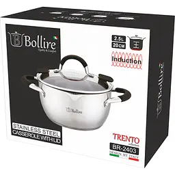 Каструля з кришкою Bollire Trento, зі зливом, срібляста, 20 см, 2,5 л (BR-2403) - мініатюра 3