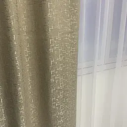 Льняні мармурові блекаут штори бежевого кольору 2шт. 150х270 з білим шифоновим тюлем 400х270, на тасьмі ALBO pbe0052666 - мініатюра 10