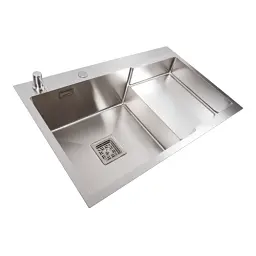 Кухонна мийка Platinum Handmade 78x50С R з нержавіючої сталі 3.0 мм квадратний сифон 78x50x22 см сатин - мініатюра 2