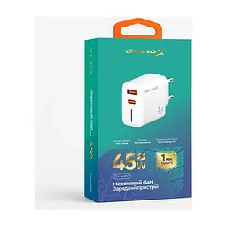Зарядний пристрій Grand-X GaN 1xUSB-C + 1xUSB QC3.0 45W white (CH-460W) - мініатюра 6