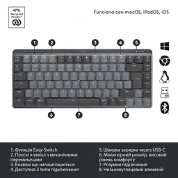 Клавіатура бездротова Logitech MX Mechanical Mini Minimalist Graphite (920-010780) - мініатюра 8