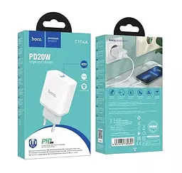 Мережевий зарядний пристрій Hoco C104A Stage single port PD20W charger ( EU ) Білий - мініатюра 2