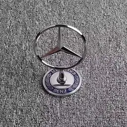Емблема приціл на капот Mercedes-Benz Хром+напис Синя 44 мм метал на скотчі (OEM: A2108800186) - мініатюра 2