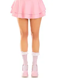 Шкарпетки ажурні Leg Avenue Mini Bow Lace Anklet, білі, з рюшами, декор — бантики - мініатюра 5