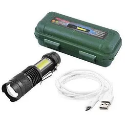 Ліхтар від USB ручний акумуляторний зі скобою та боковим СОВ Zoom з/в USB ліхтарик у футлярі POLICE BL-525 Q5