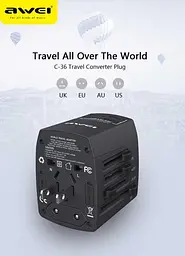Універсальний адаптер зарядний Awei 4 USB AC Travel Adapter C-36 eu uk au us - мініатюра 4